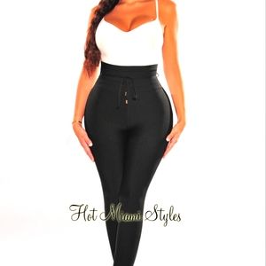 WAIST SNATCHED Black Bandage High Waist Pants